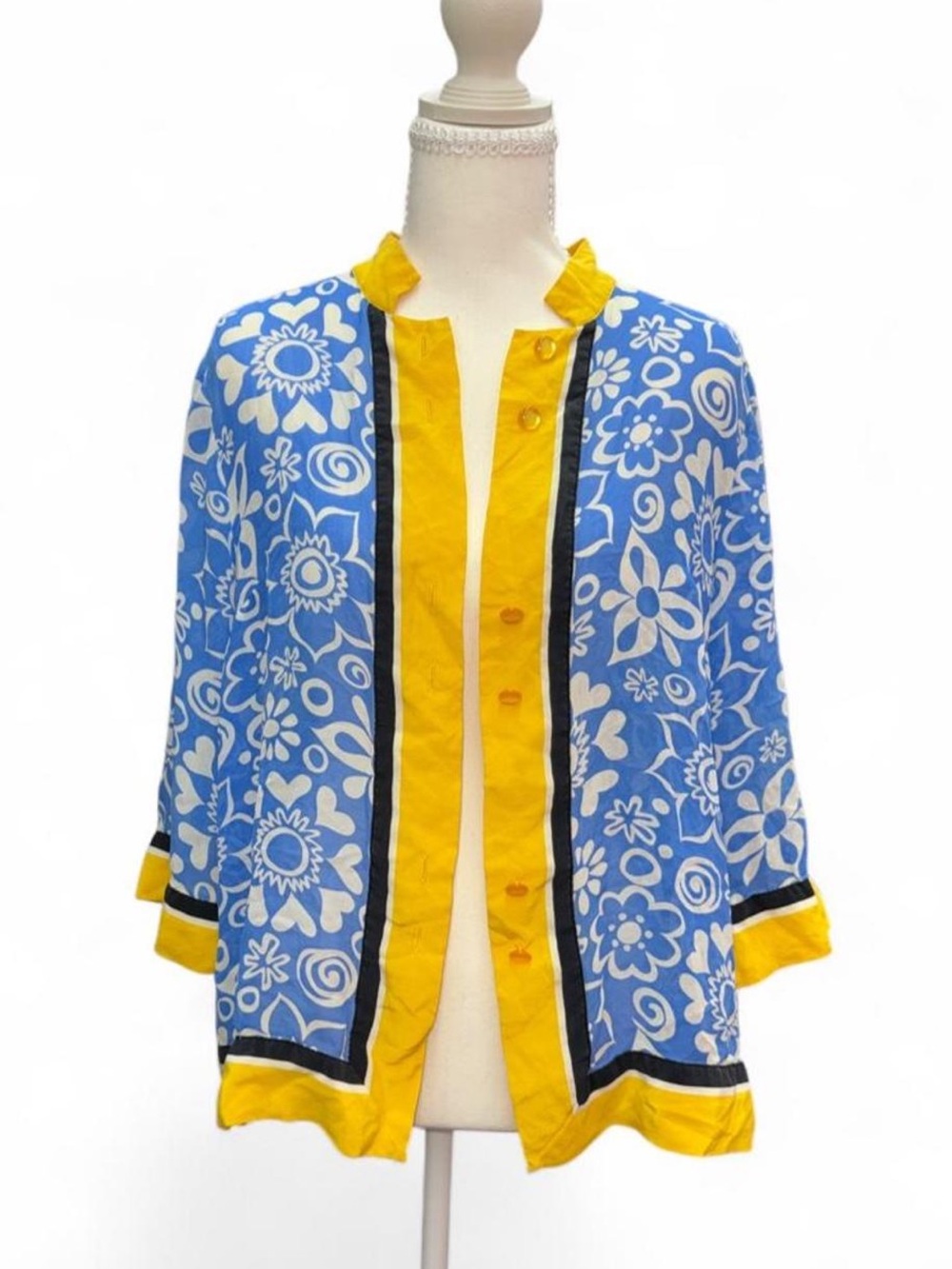 Bob Mackie Blue and Yellow Floral Trim Jacket